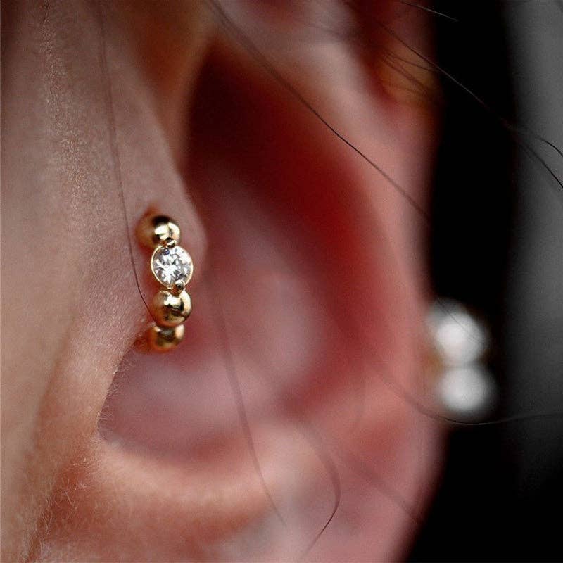 Round CZ Beaded Huggie Hoop Earrings in 925 Sterling Silver