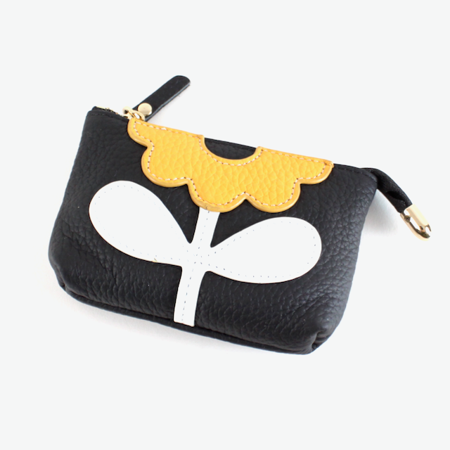 Flower Applique Leather Coin Purse w/Keychain