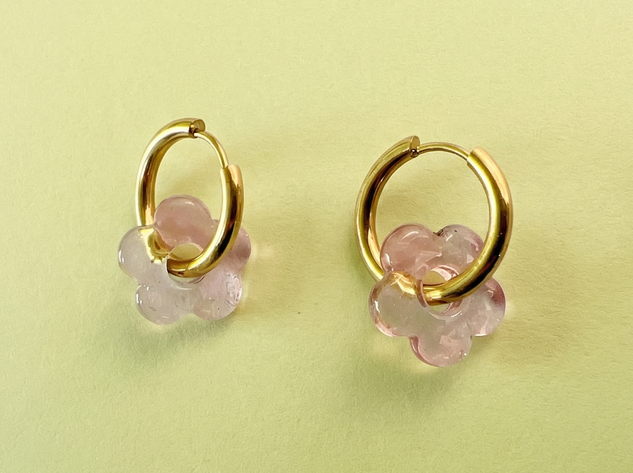 Huggie Earrings - Glass Flowers - Francis - Assorted Colors