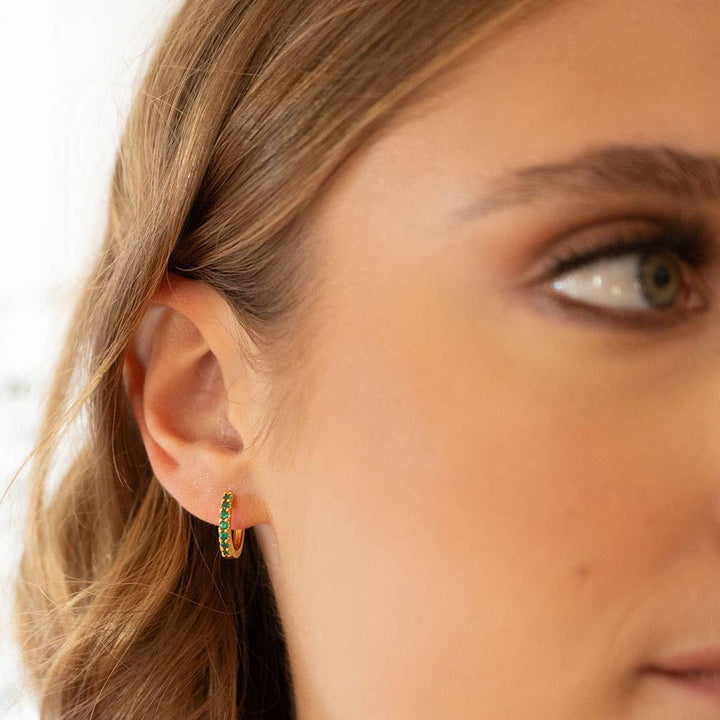 15mm Emerald Green Huggie Hoop Earrings AS72