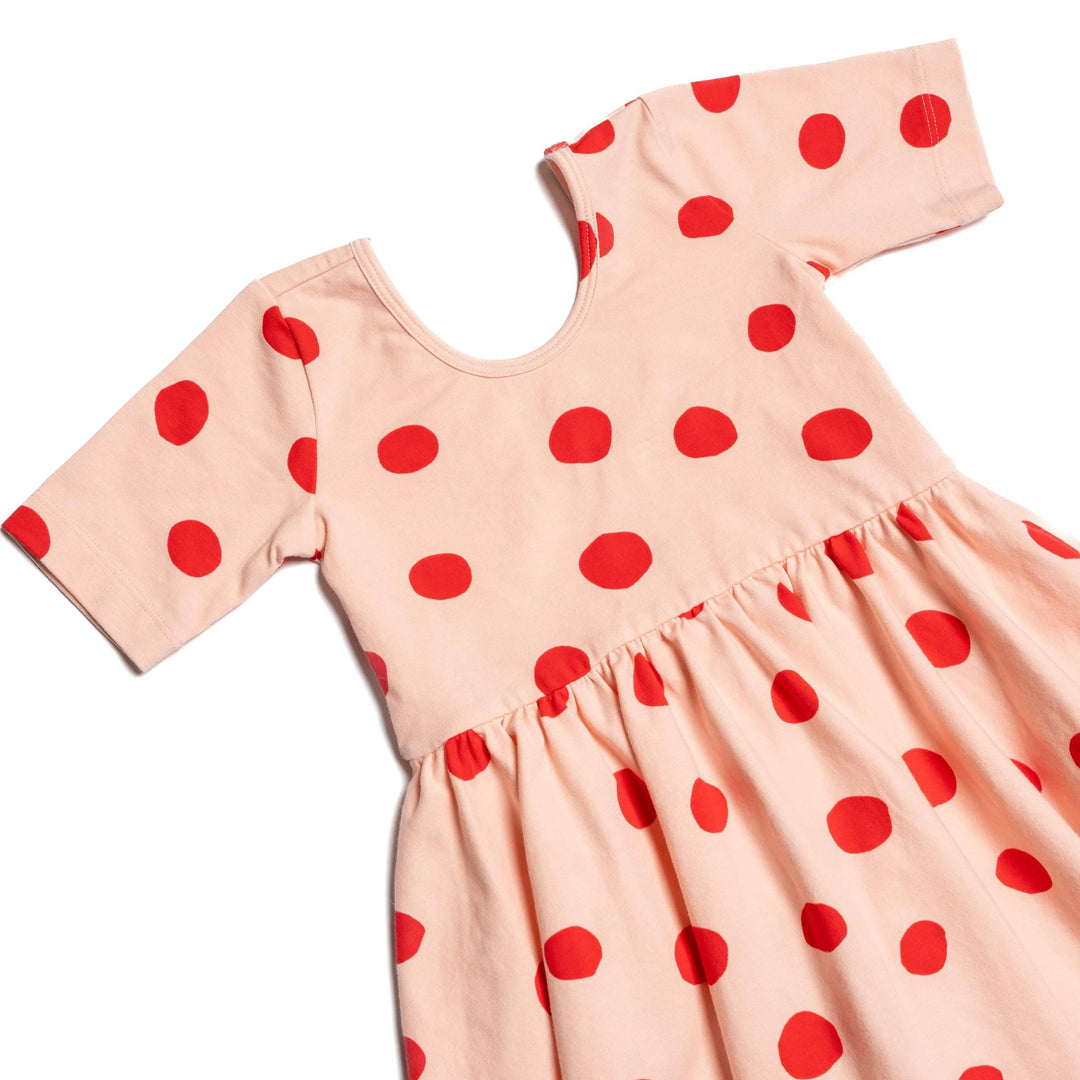 The Short Sleeve Ballet Dress in Blush Dot AM32