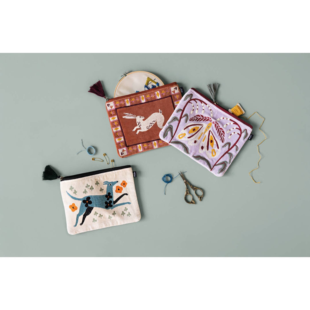 Dogwood Embroidered Flat Pouch