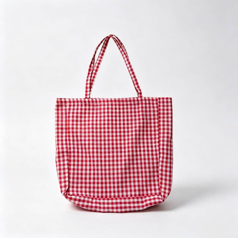 Gingham Plaid Open‑Top Shoulder Bag