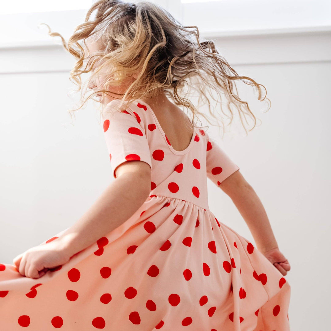 The Short Sleeve Ballet Dress in Blush Dot AM32