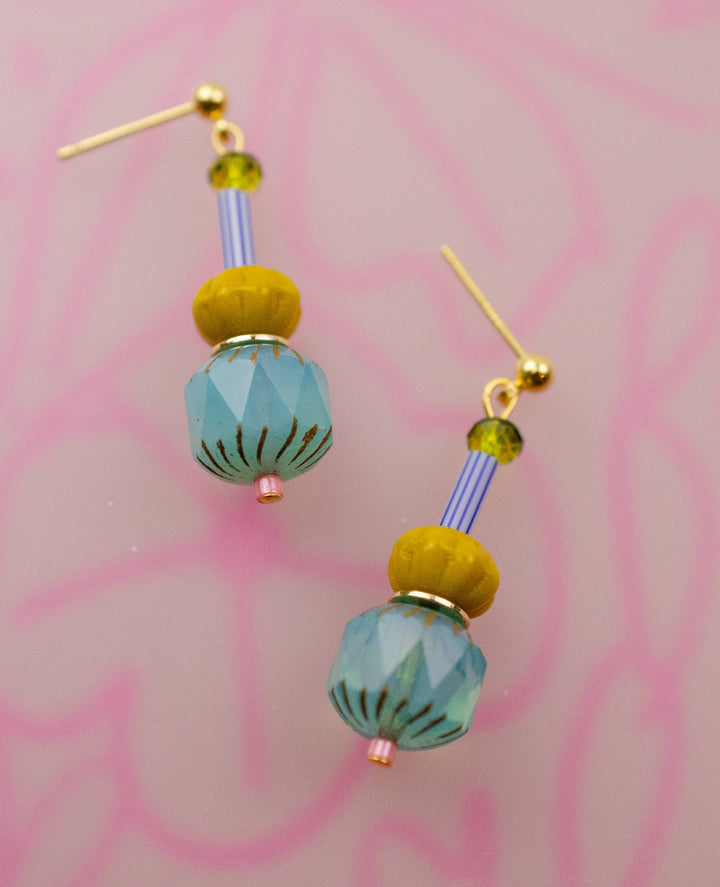 Colorful Teal Beaded Dangle Earrings JM109