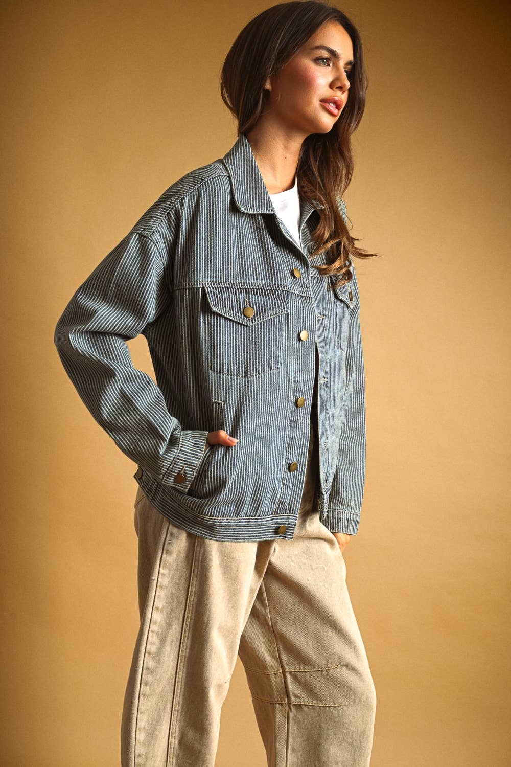 J6309   STRIPED PATTERN DENIM JACKET