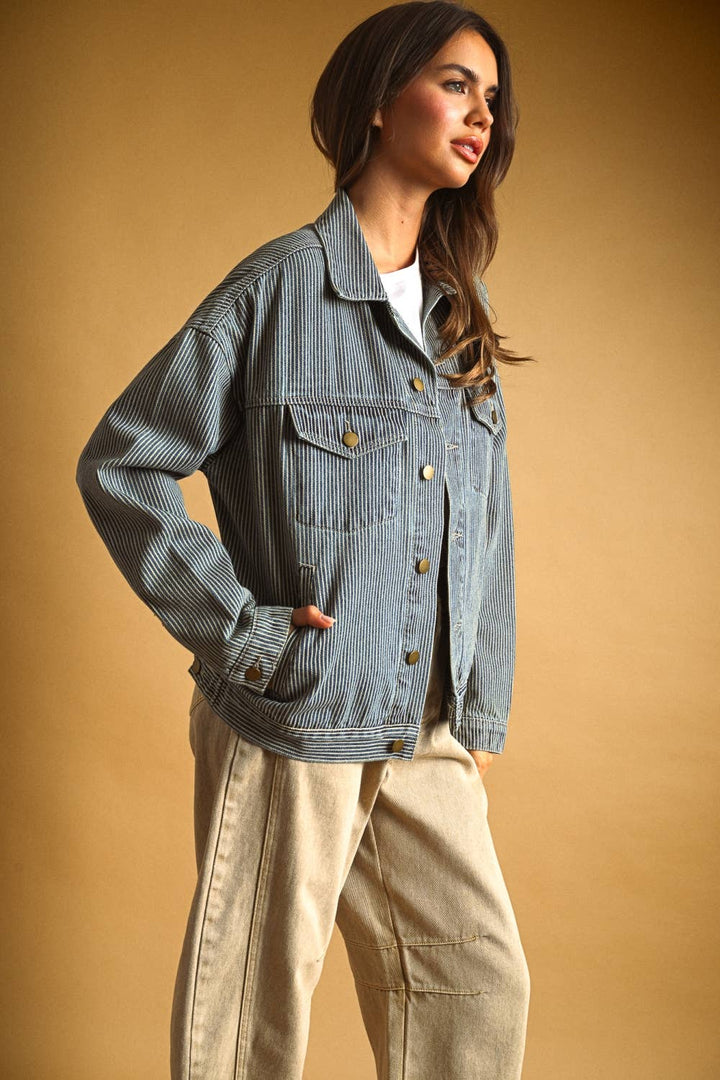 J6309   STRIPED PATTERN DENIM JACKET