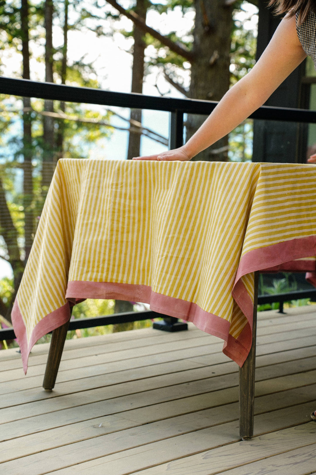 Sun Stripe Block Print Tablecloth DB533