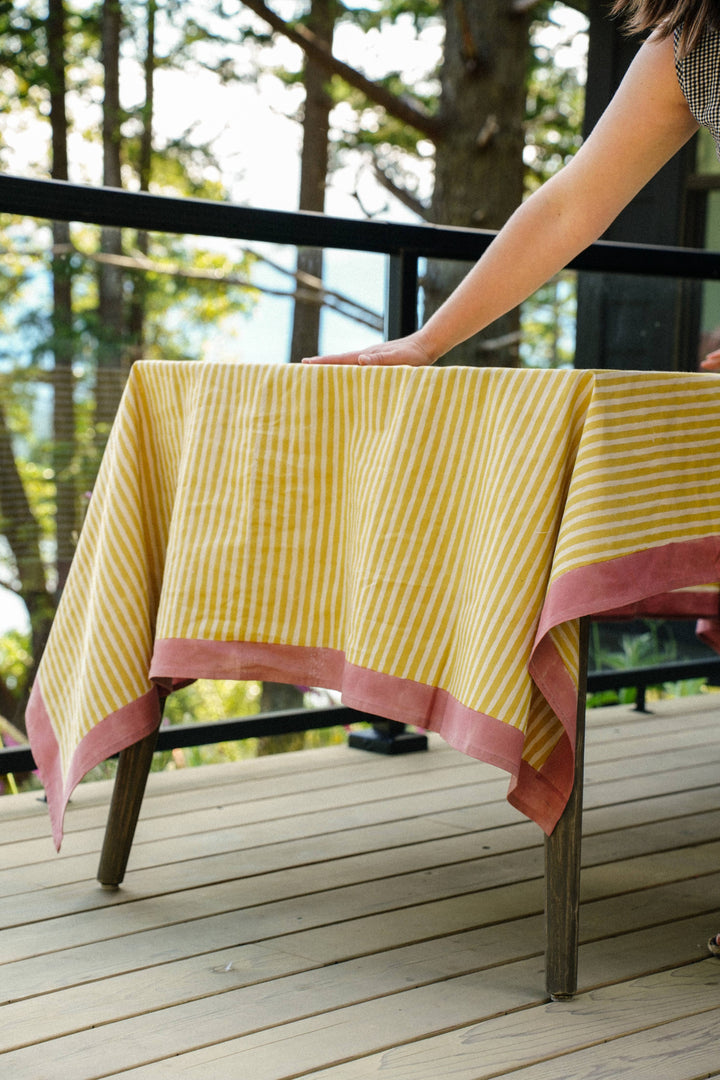 Sun Stripe Block Print Tablecloth DB533