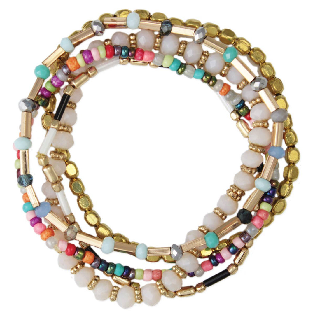 Pastel Pop Gold Multicolor Bead Bracelet Set ZAD2