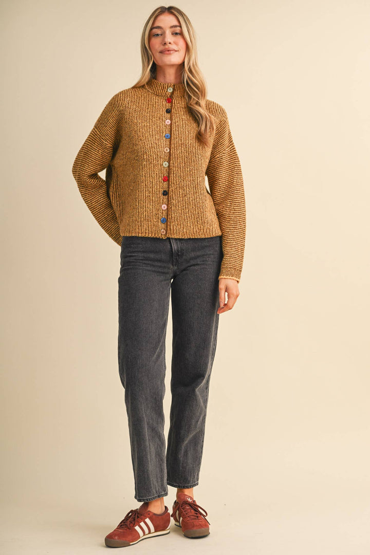STRIPED SWEATER CARDIGAN WITH COLORFUL BUTTONS MS112