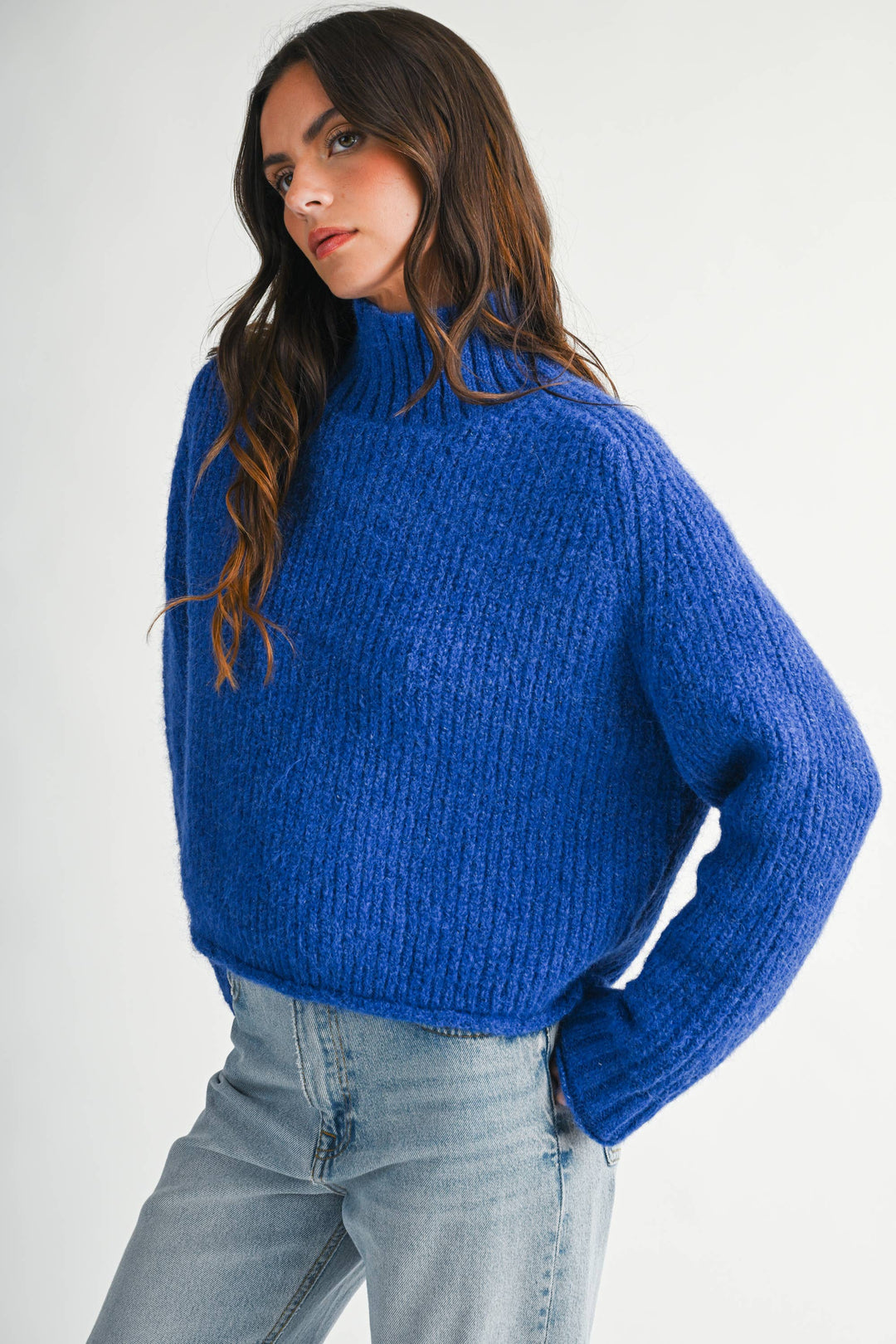 348K Soft Brushed Mock Neck Sweater