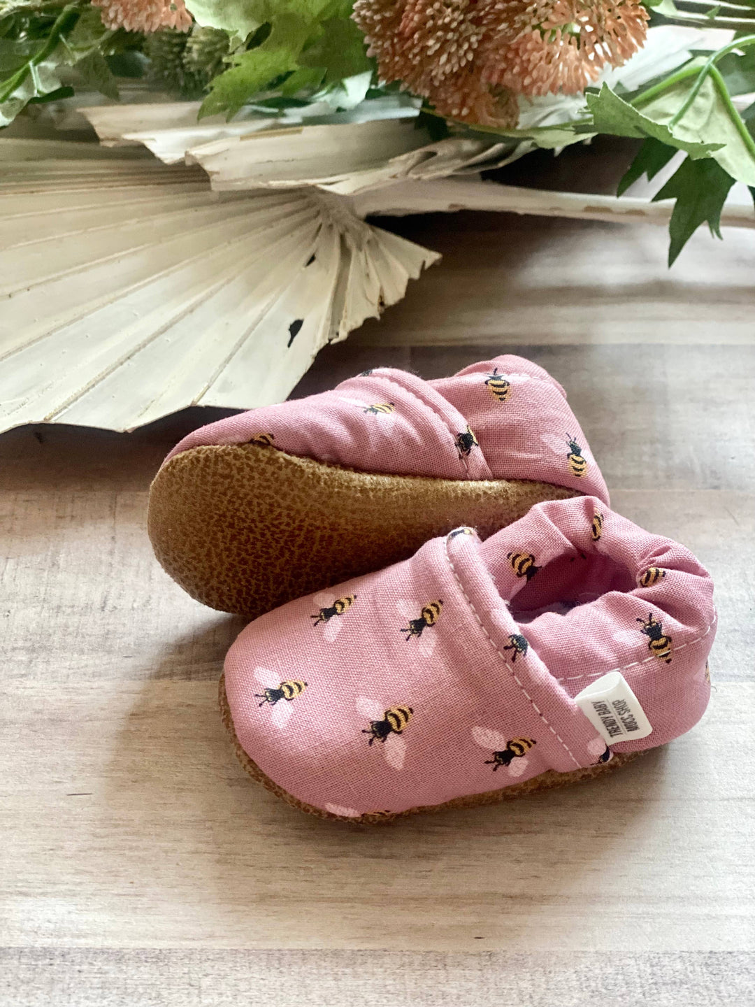 Pink Bees Baby Moccasins TB223