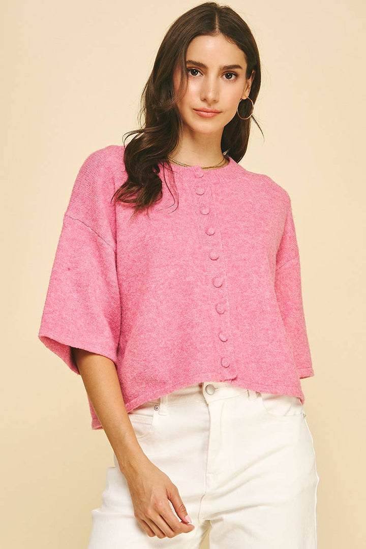 BUTTON DOWN SHORT SLEEVE SWEATER - PN652