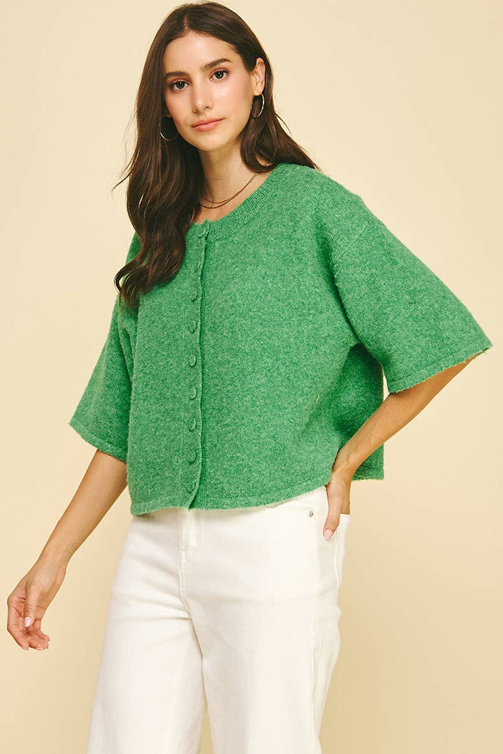 BUTTON DOWN SHORT SLEEVE SWEATER - PN652