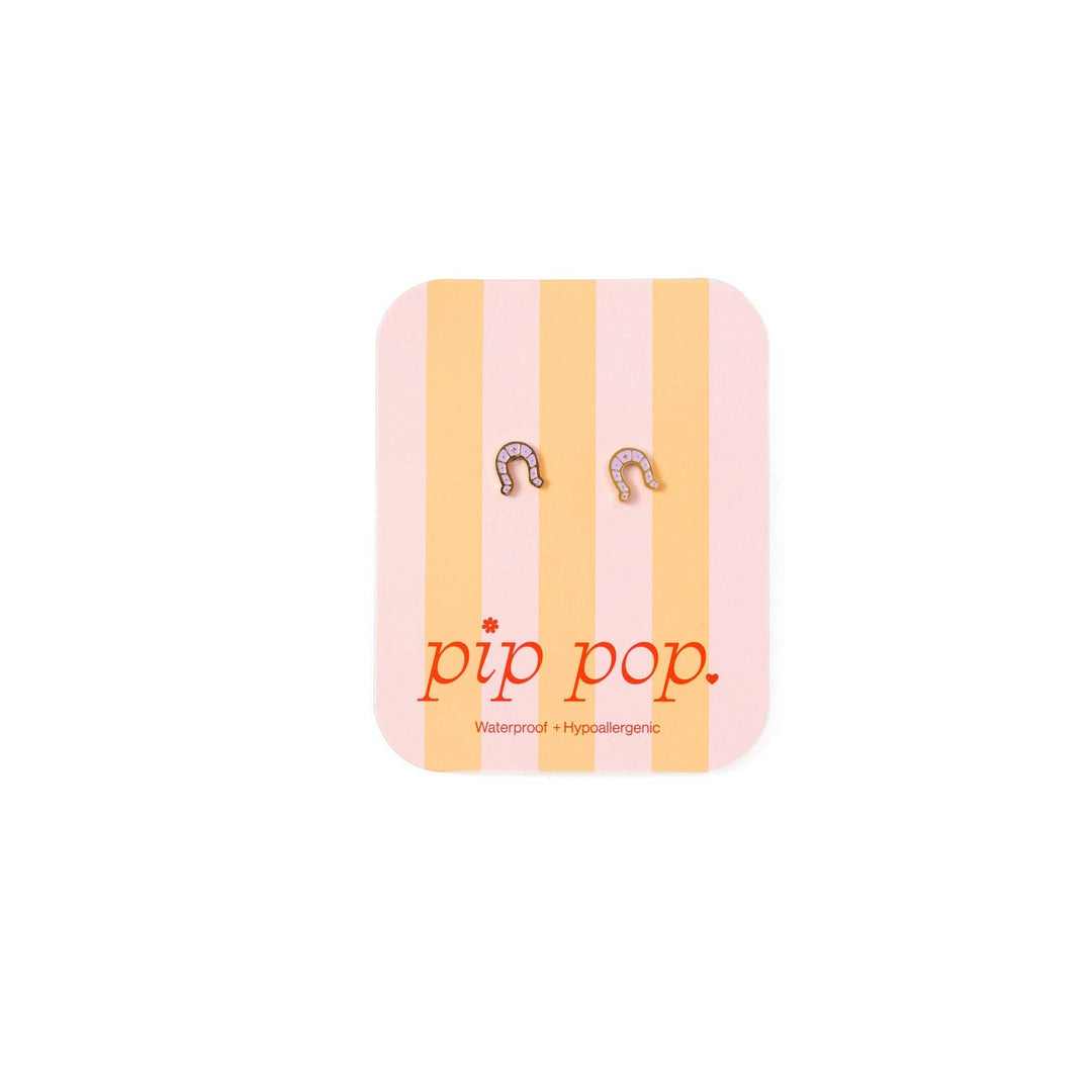 Horseshoe Stud Earrings - Hypoallergenic, Flat Back, Girl PPE26