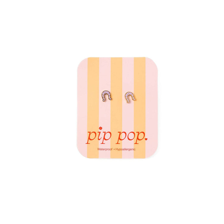 Horseshoe Stud Earrings - Hypoallergenic, Flat Back, Girl PPE26