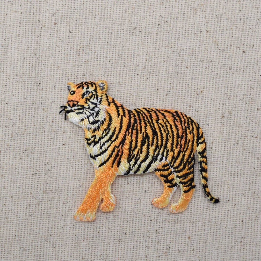 Natural Orange Tiger - Full Body - Walking Left - Iron on Applique - Embroidered Patch - 155468A