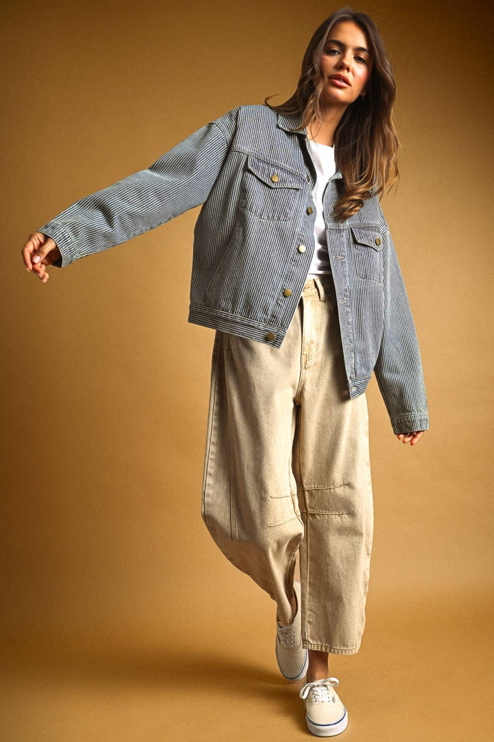 J6309   STRIPED PATTERN DENIM JACKET
