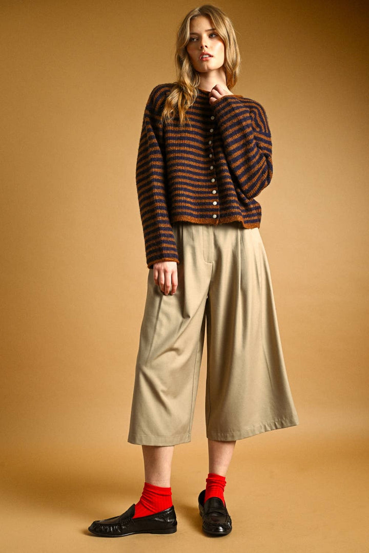 J7562   STRIPED BUTTON FRONT SWEATER CARDIGAN