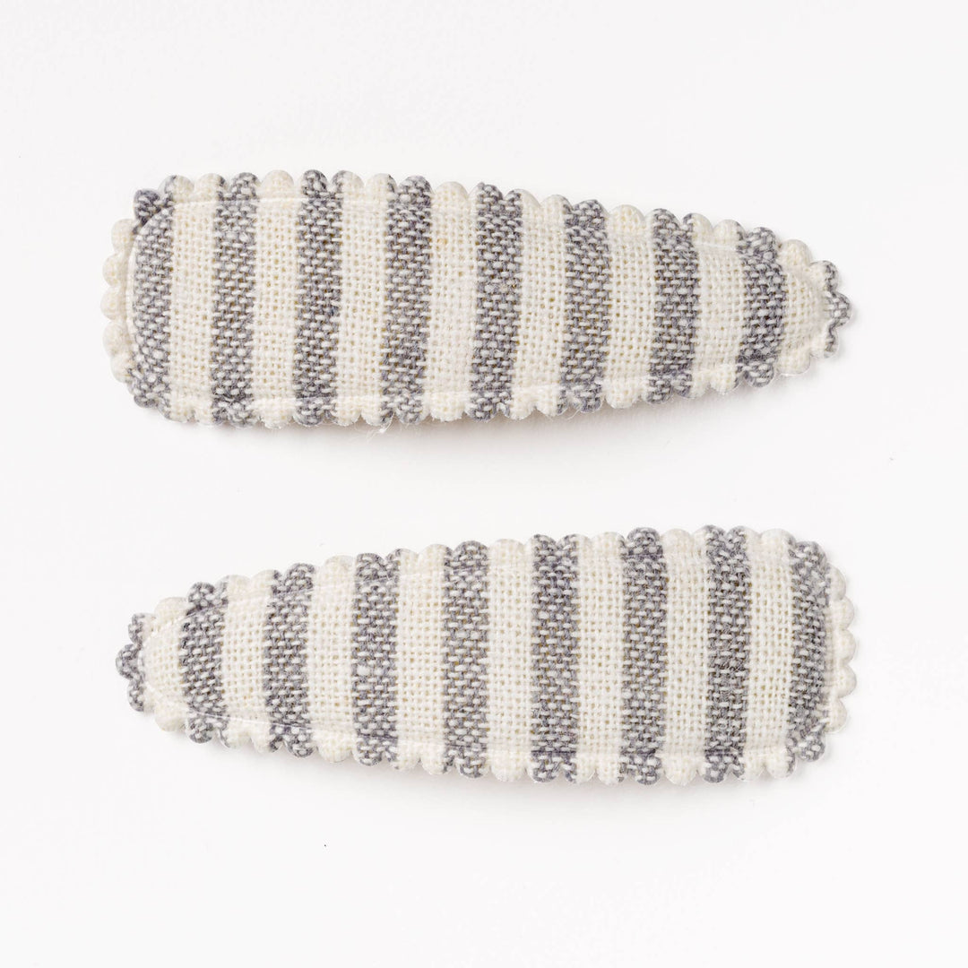 Aubrey Linen Gray Stripe Fabric Hair Clips FC98
