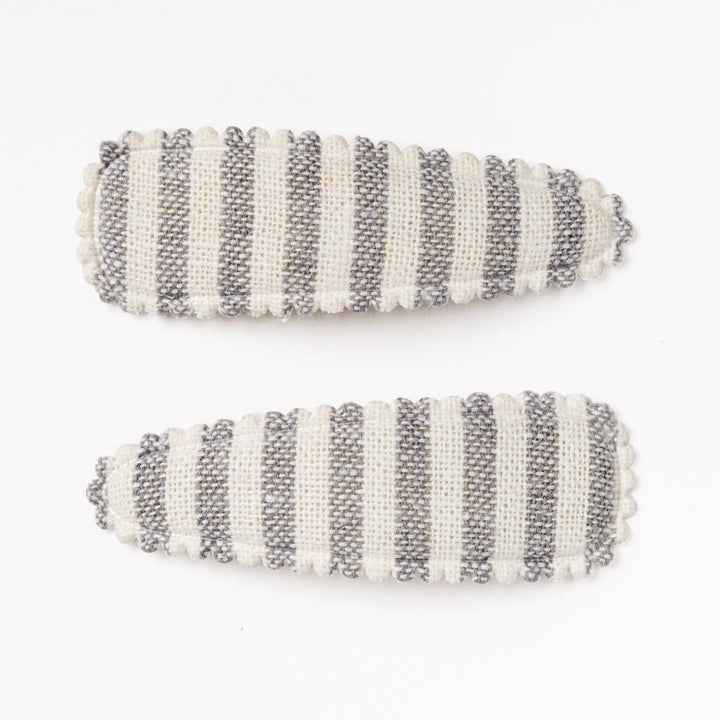 Aubrey Linen Gray Stripe Fabric Hair Clips FC98
