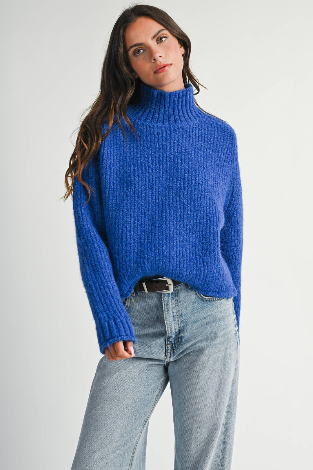 348K Soft Brushed Mock Neck Sweater