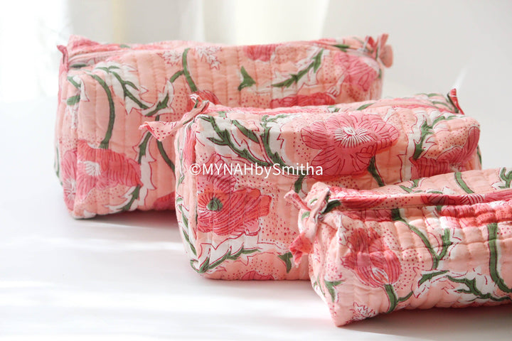 Peach poppies print travel/make up/organizer MH876