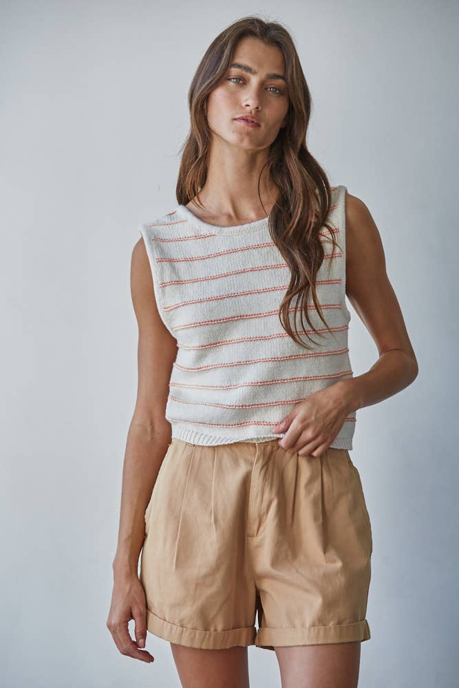 W2466 | Knit Striped Sweater Tank with Open Back Tie Straps