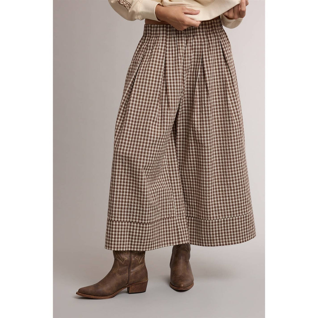 GINGHAM WIDE LEG PULL ON PANTS / WL26