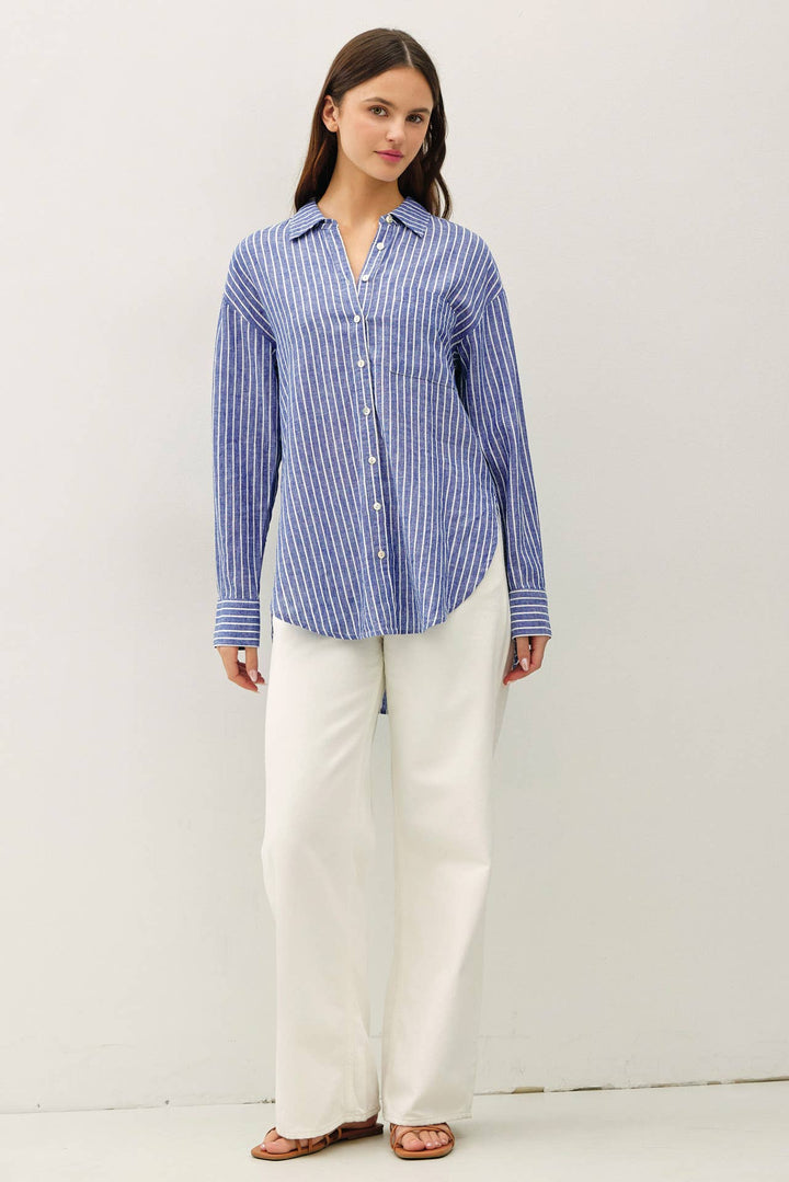 COTTON LINEN BLEND LONG SLEEVE BUTTON UP SHIRT BC4298