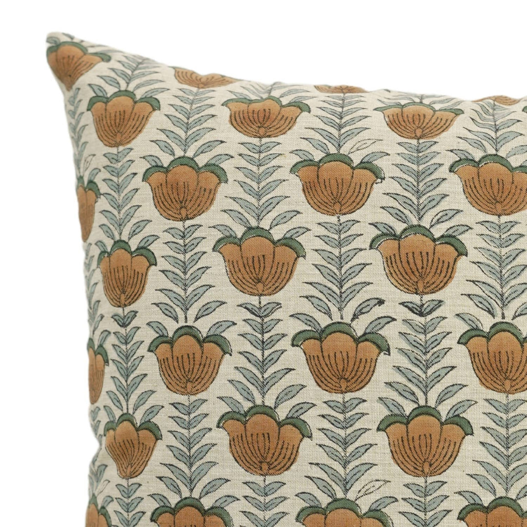 Floral Block Print Linen Blend Pillow Cover - Lotus FB04