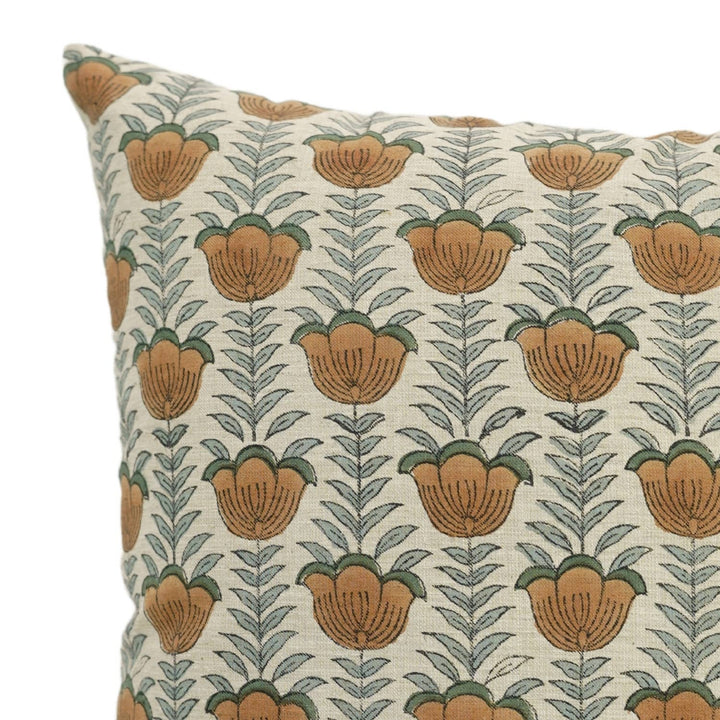 Floral Block Print Linen Blend Pillow Cover - Lotus FB04