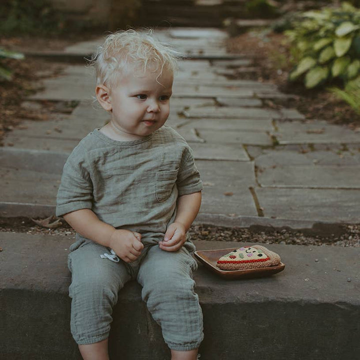 Savory Pizza Slice - Organic Cotton Crochet Baby Toy Rattle