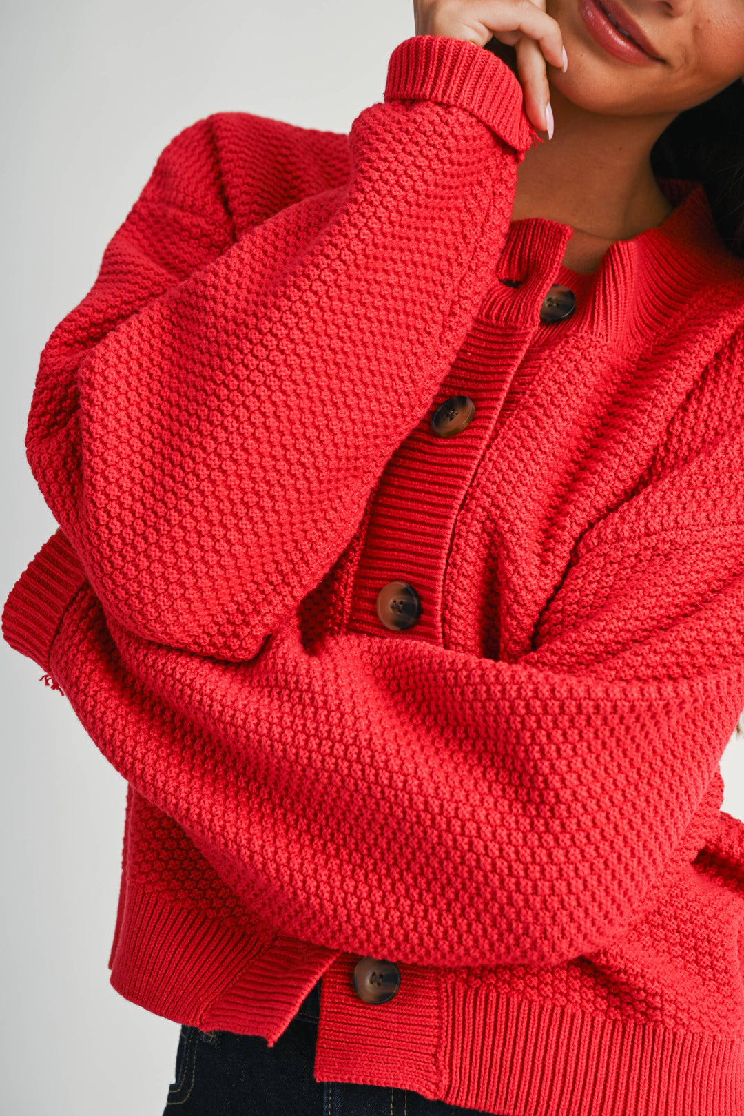 336K Textured Button Front Cardigan Sweater