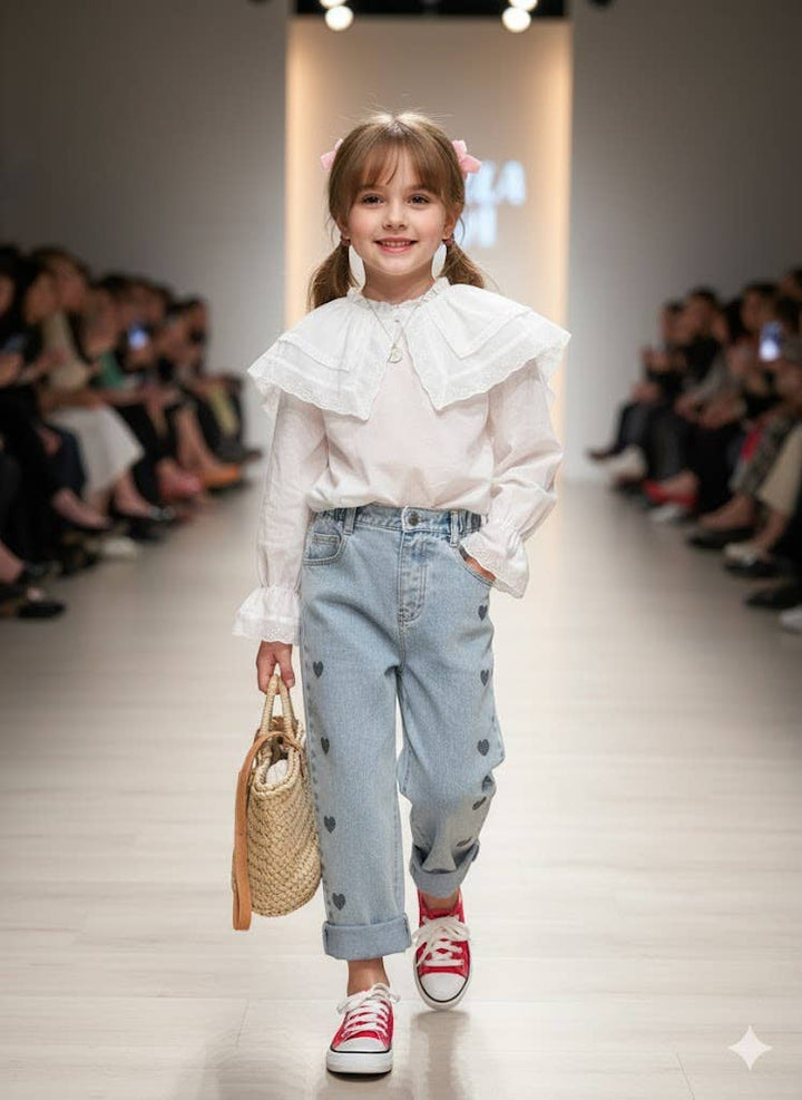 Heart Wide-Leg Denim Jeans 25PS