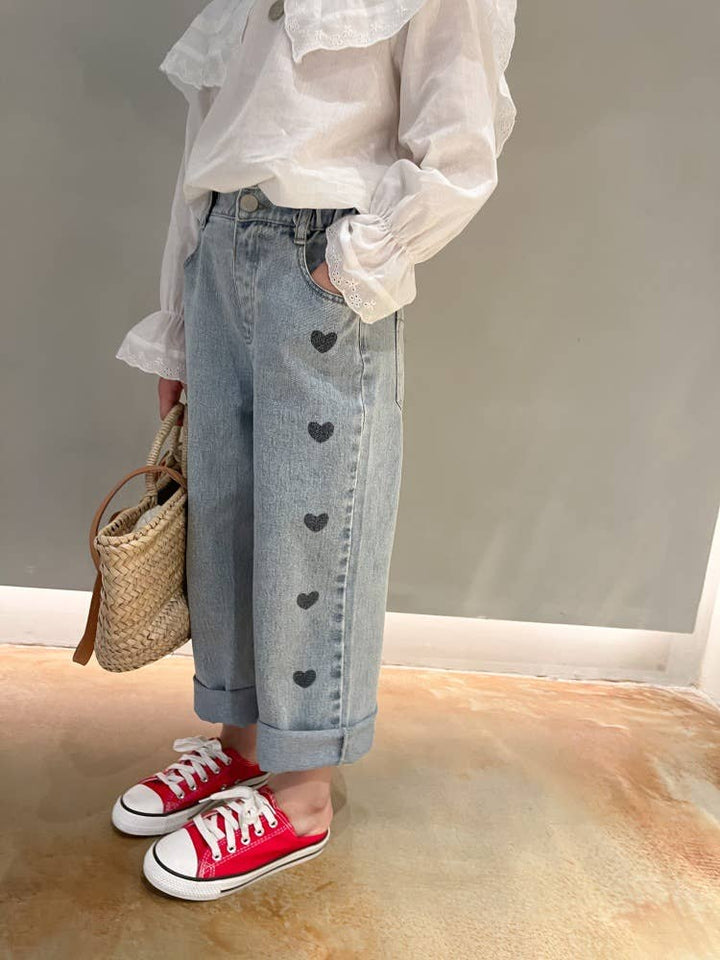 Heart Wide-Leg Denim Jeans 25PS