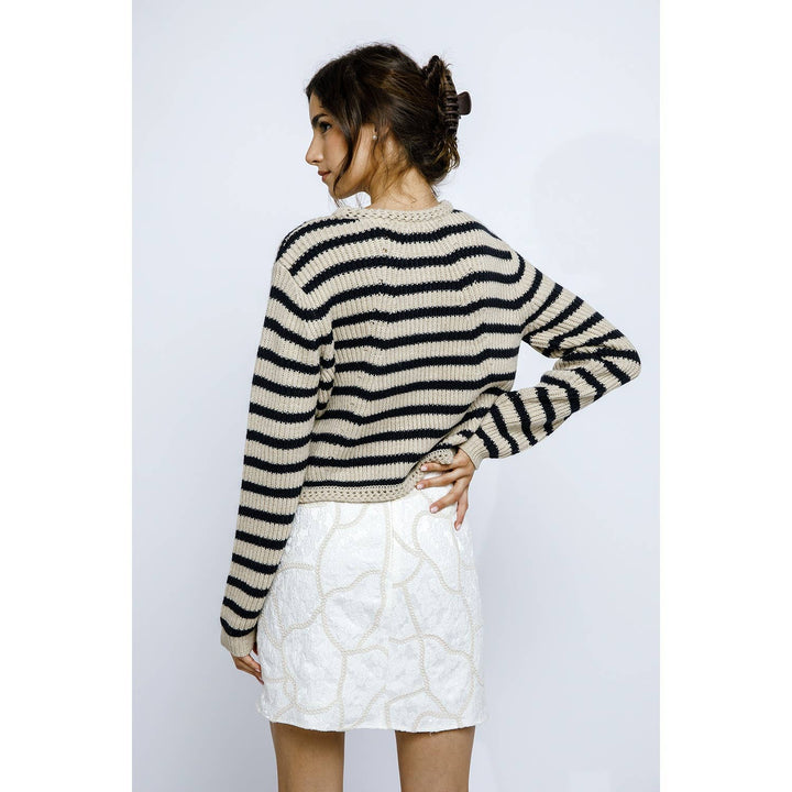 JT944- NAUTICAL STRIPED RIBBED THICK KNIT CARDIGAN