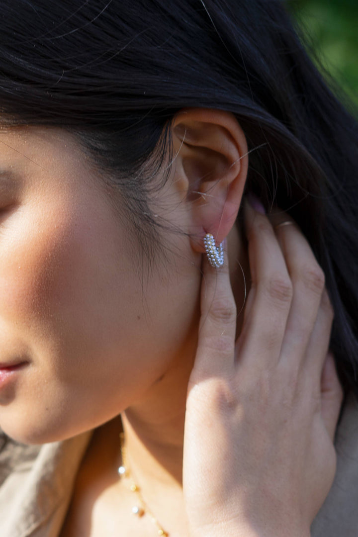 Pearl Mini Dot Hoops - 18K Gold Plated PJ14