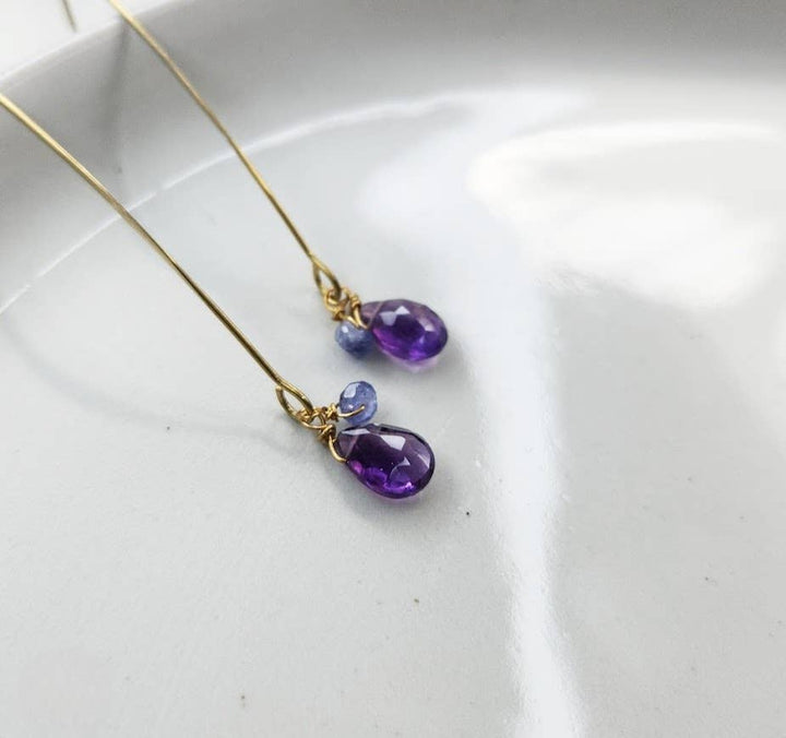 Citrine/Ethiopian Opal &amp; Amethyst/Tanzanite Dangle Earrings