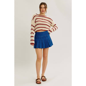 LAID BACK STAPLE STRIPE COTTON SWEATER WITH CONTRAST TRIM