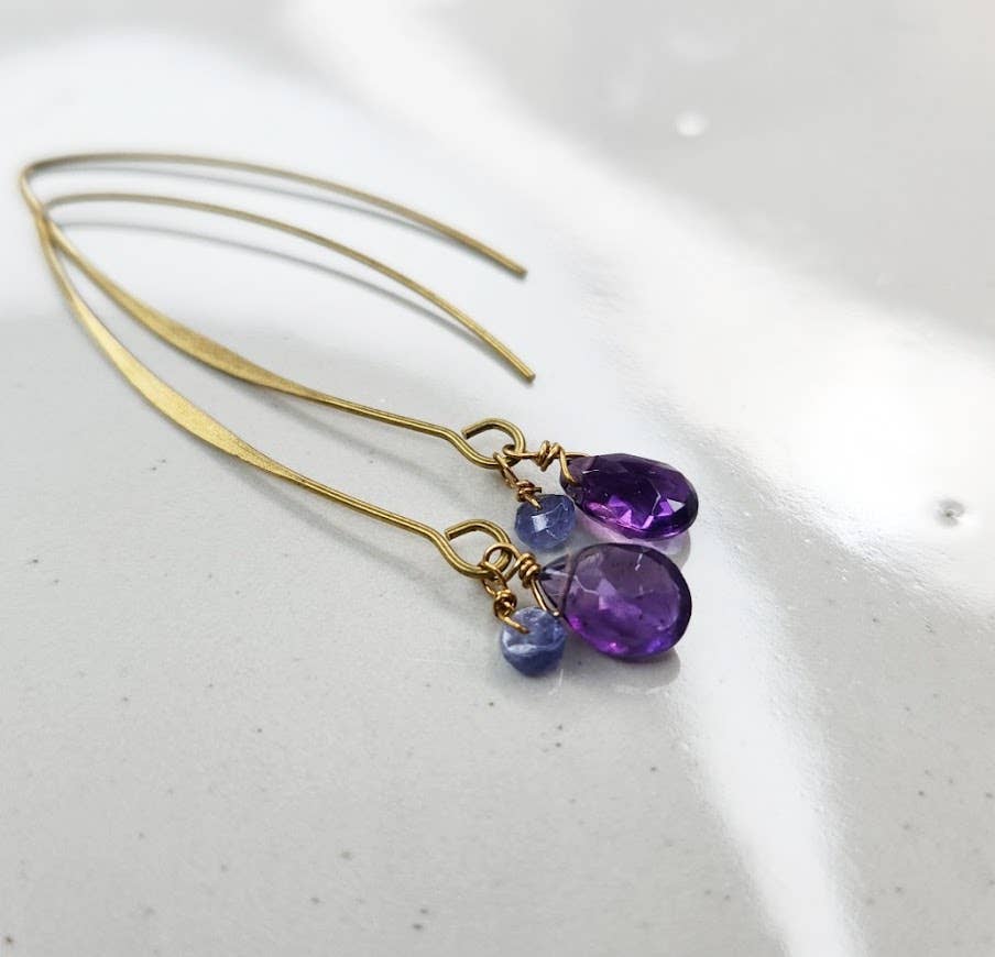 Citrine/Ethiopian Opal &amp; Amethyst/Tanzanite Dangle Earrings