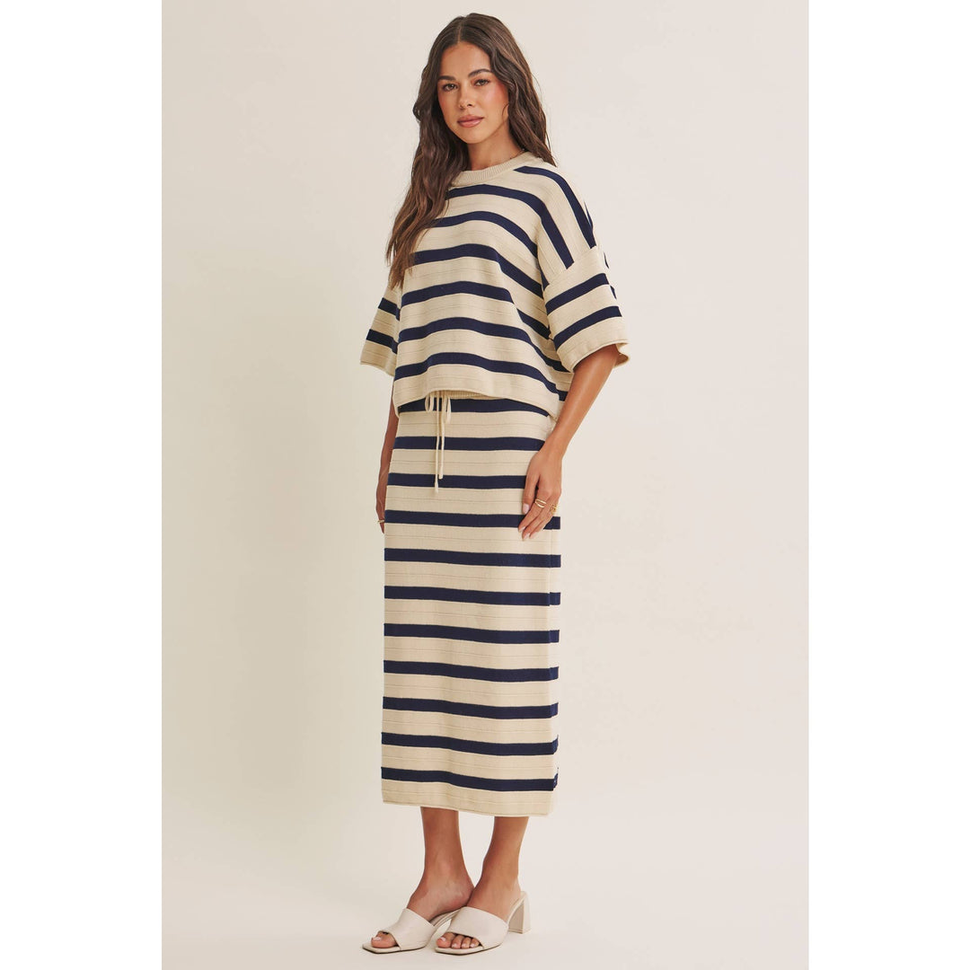 WEEKEND IN CANNES SOFT DRAPE COTTON STRIPE RELAXED SWEATER FB289