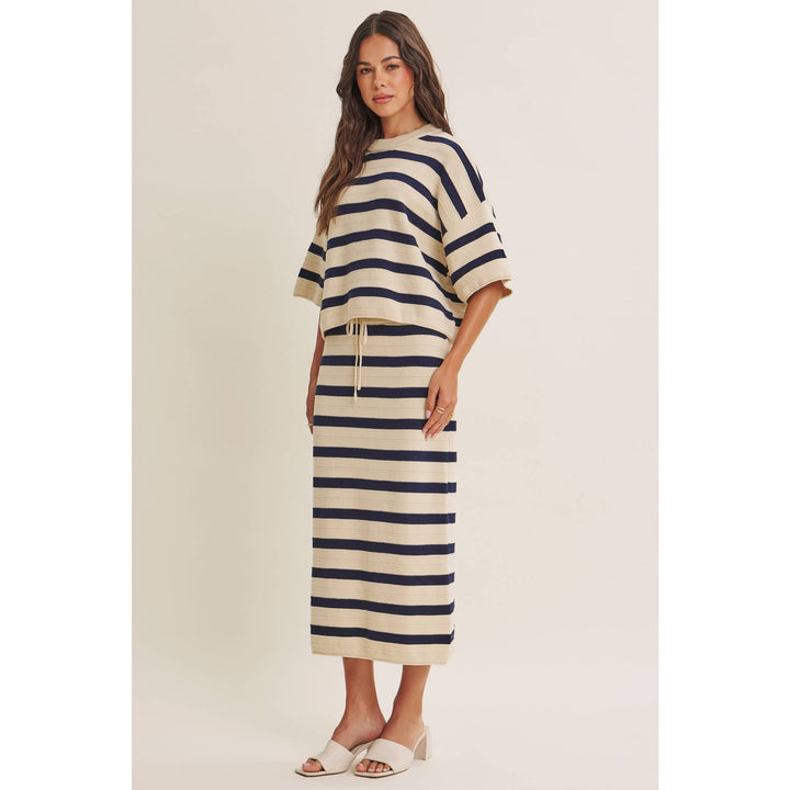 WEEKEND IN CANNES SOFT DRAPE COTTON STRIPE RELAXED SWEATER FB289