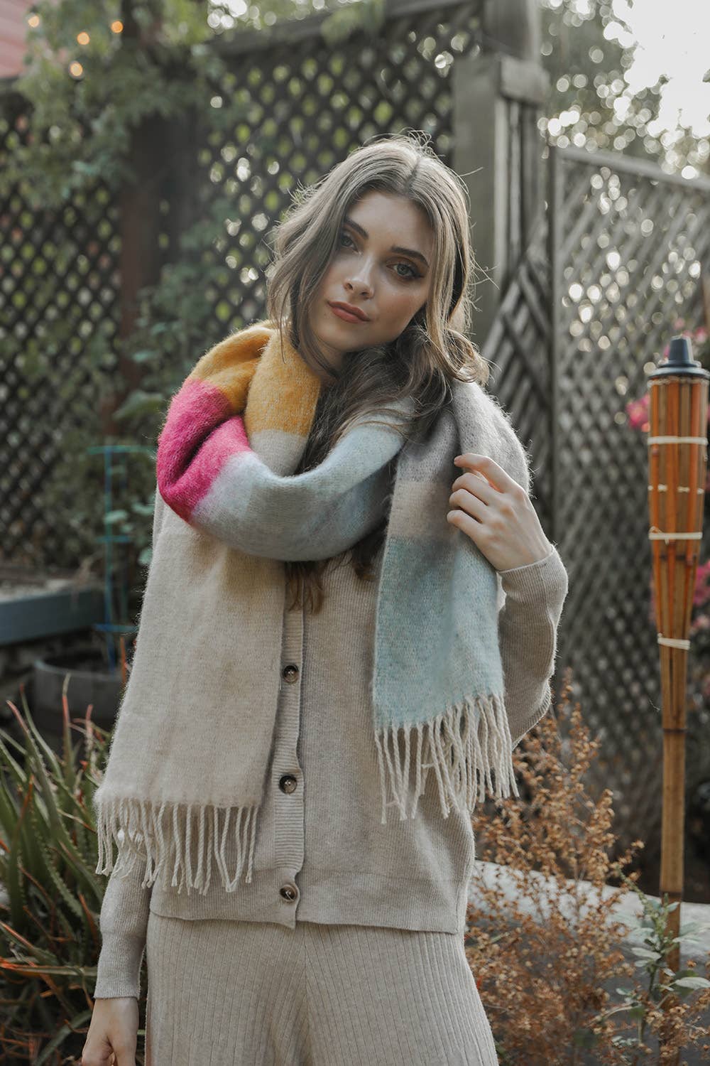 Winter Color Block Faux Mohair Scarf - LT224