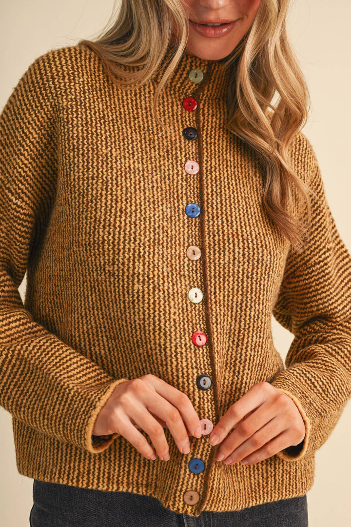 STRIPED SWEATER CARDIGAN WITH COLORFUL BUTTONS MS112
