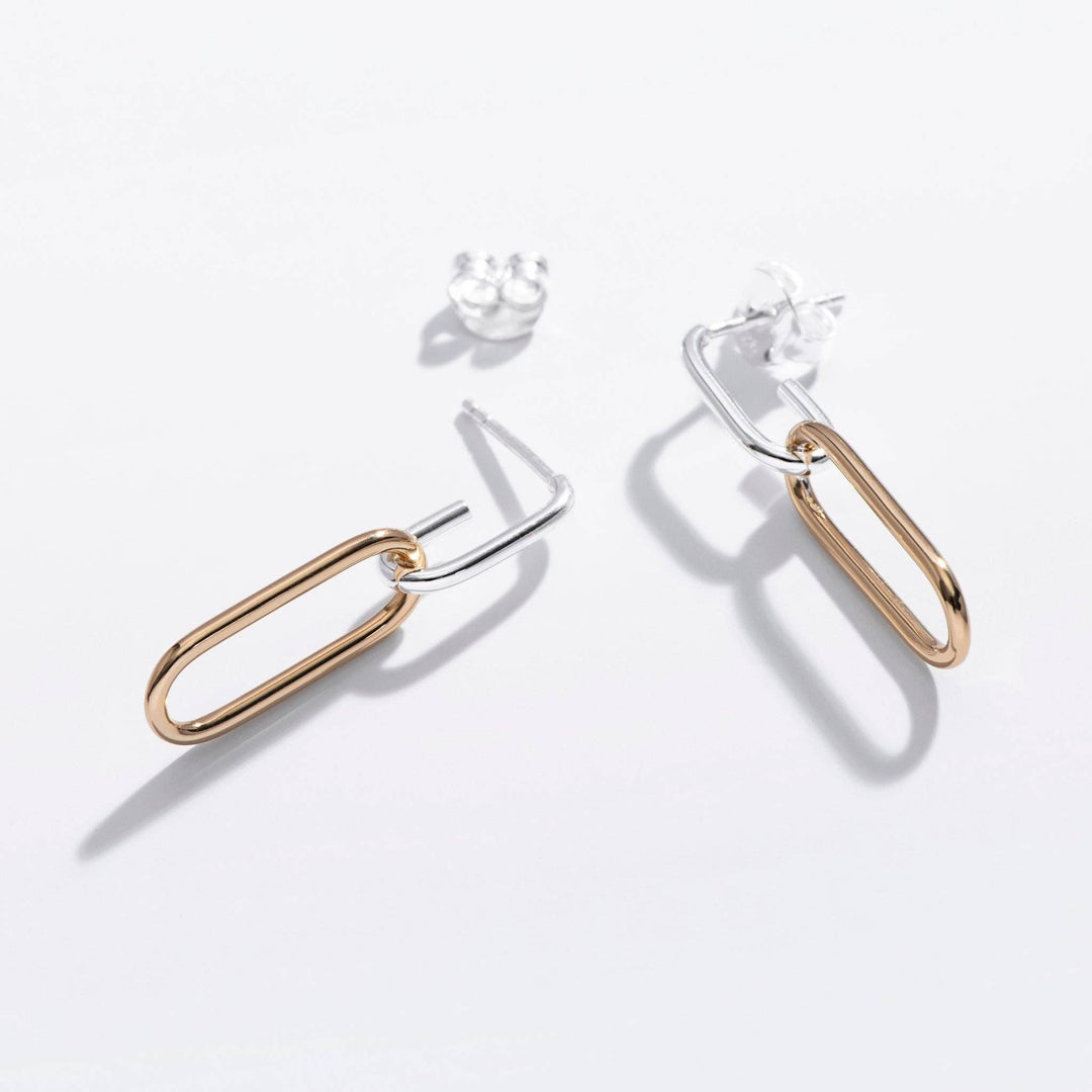 14k gold and rhodium-plated brass Duality Open Link Earrings