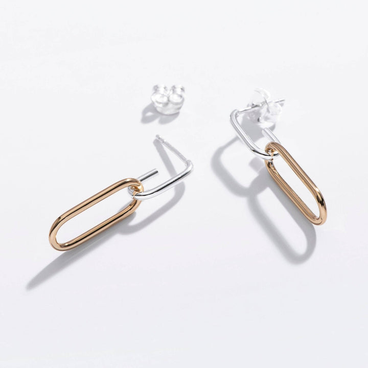 14k gold and rhodium-plated brass Duality Open Link Earrings