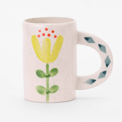 Hand-painted Stoneware Ceramic Mug, Green Flower