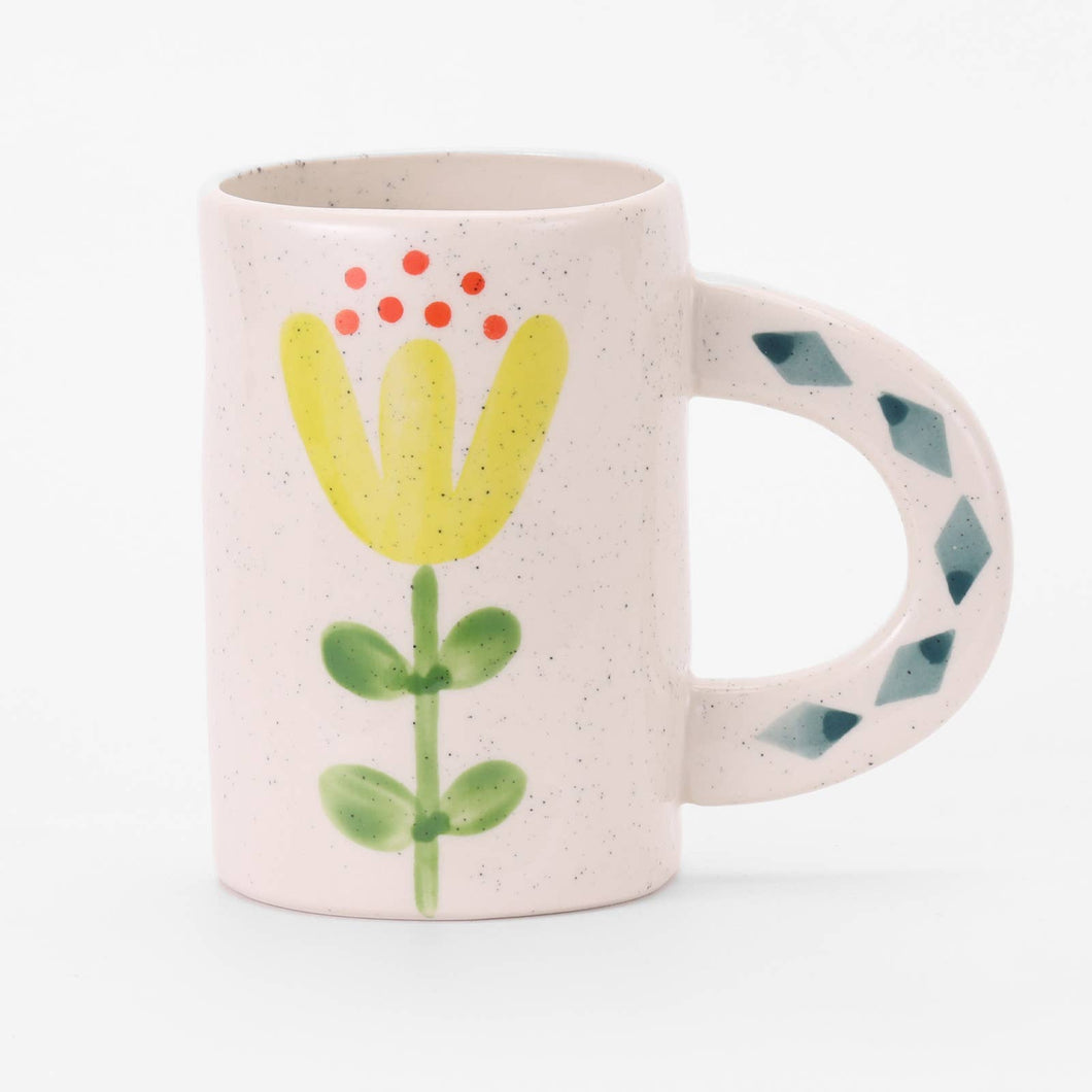 Hand-painted Stoneware Ceramic Mug, Green Flower